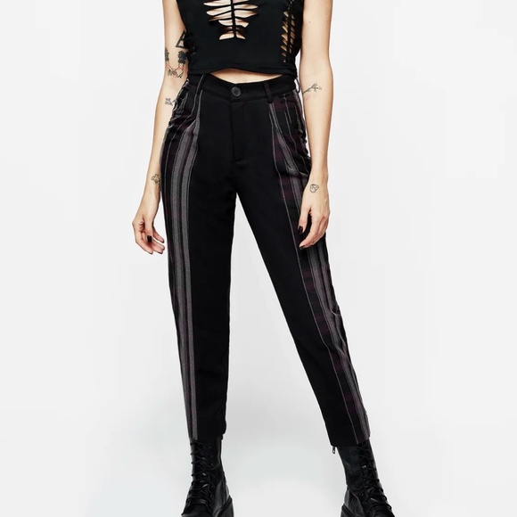 Disturbia Black and Purple Cropped Pants - Picture 1 of 7